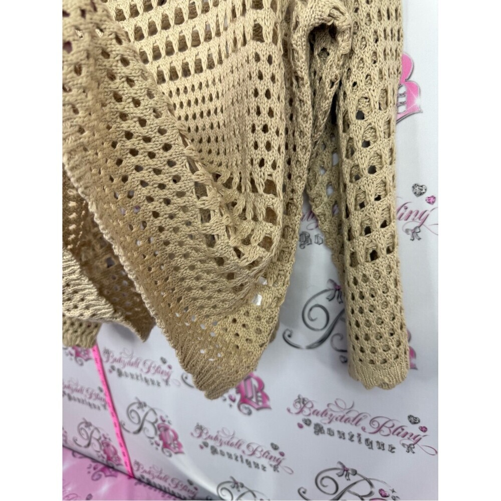 Bluivy sweater Open-Weave Tan Crochet Sweater - Lightweight Layering Pullover - Picture 5 of 10